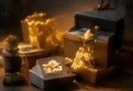 金の記念品とギフトの箱